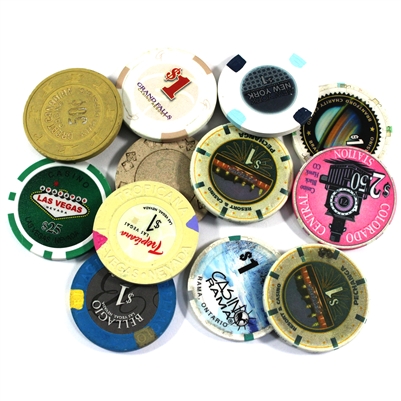 Lot of 12x Casino Tokens, USA & Canada, Clay or Plastic, 12Pcs (Used, 1x Duplicate)