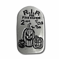 Monarch Glow-in-the-Dark Jack o' Lantern Tombstone 2oz. Silver (No Tax) ONLY 999 MINTED! - Toned