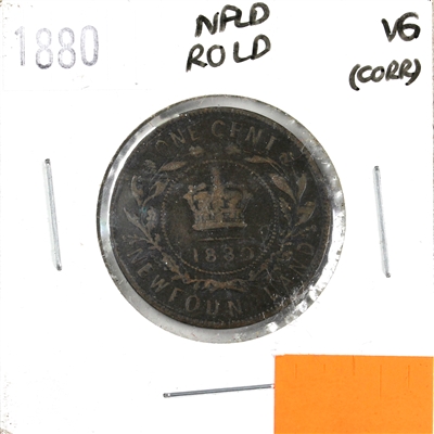 1880 R.0 L.D. Newfoundland 1-cent Very Good (VG-8) Corrosion, mark, or impaired