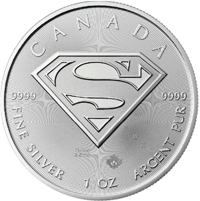 2016 Canada $5 Superman Shield Silver 1oz (No Tax) Milk Spots/Toning