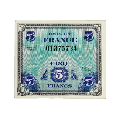 France 1944 5 Francs Pick #115a, EF (holes, small tears, impaired)