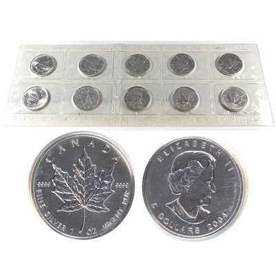 Original Sealed Sheet of 10x 2004 Canada $5 .9999 Silver Maple Leaf (No Tax) Toned