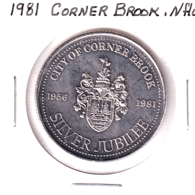 1981 Corner Brook, NL, Silver Jubilee Trade Dollar Token: Newfoundland Dog