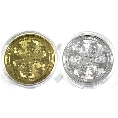 Pair of Cardano Cryptocurrency Medallions, Complex Design, Two Colours, 2Pcs