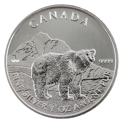 2011 Canada $5 Grizzly Bear Commemorative .9999 Fine Silver (No Tax) Toned