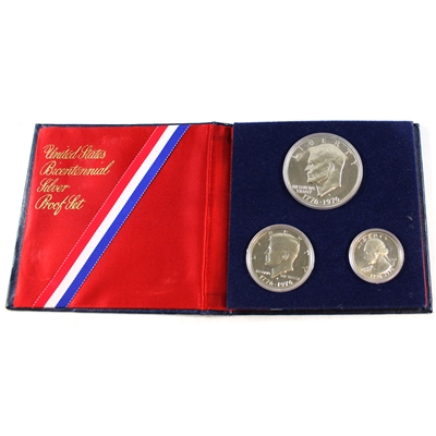 1976 S USA 3-coin Bicentennial Silver Proof Set with Display Book (Issues)