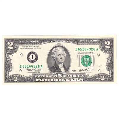 2003 USA $2 Federal Reserve Note, Minneapolis, FR#1937I, AU or Better