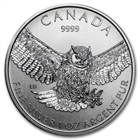 2015 Canada $5 Birds of Prey - Great Horned Owl 1oz .999 Silver (No Tax) Lightly Toned