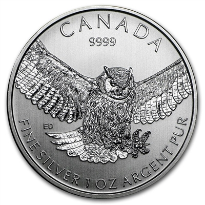 2015 Canada $5 Birds of Prey - Great Horned Owl 1oz .999 Silver (No Tax) Lightly Toned