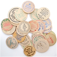 Lot of 25x Assorted Wooden Tokens, 25Pcs (Some Multiples)