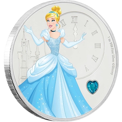 2018 Niue $2 Disney Princess with Gemstone - Cinderella 1oz. Silver Proof (No Tax)