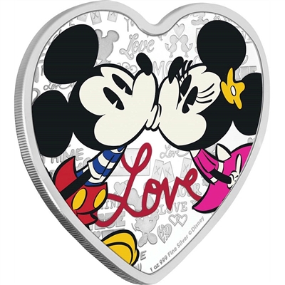 2019 Niue $2 Disney - Love 1oz. Heart-Shaped Silver Proof (No Tax) Lightly toned