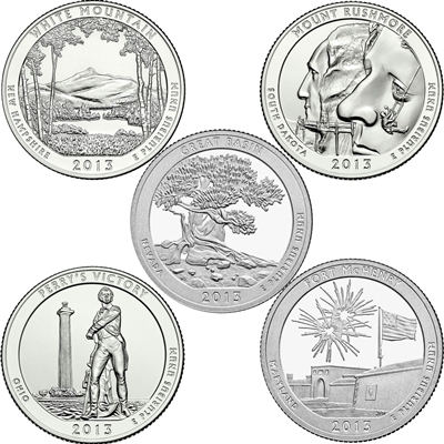 2013 US National Parks Quarter Set - P&D Singles (total of 10 coins)
