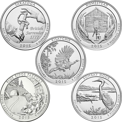 2015 US National Parks Quarter Set - P&D Singles (total of 10 coins)