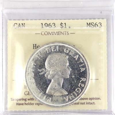 1963 Canada Dollar ICCS Certified MS-63 Heavy Cameo