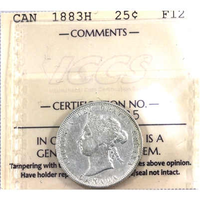 1883H Canada 25-cents ICCS Certified F-12
