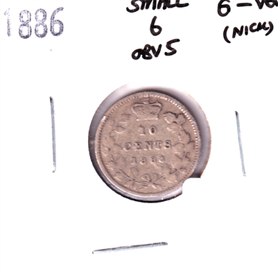 1886 Small 6 Obv. 5 Canada 10-cents G-VG (G-6) Nick