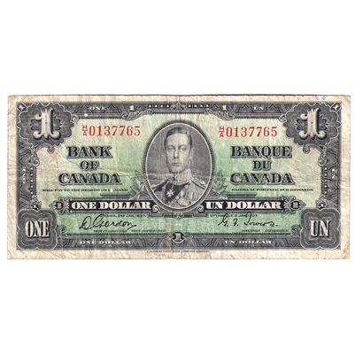 BC-21b 1937 Canada $1 Gordon-Towers, Narrow Panel, H/A, VG-F