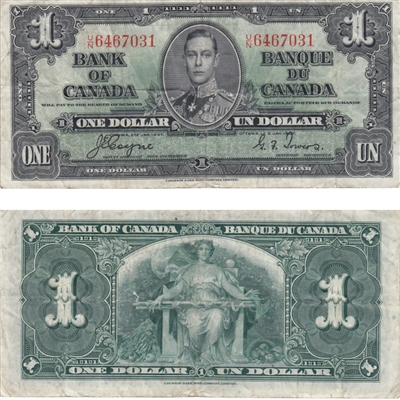 BC-21d 1937 Canada $1 Coyne-Towers, U/N, VF