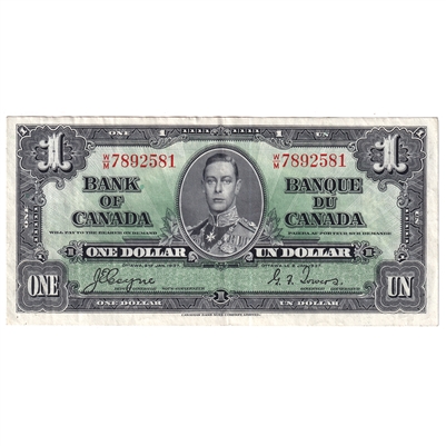 BC-21d 1937 Canada $1 Coyne-Towers, W/M, VF-EF