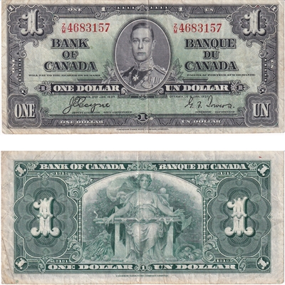 BC-21d 1937 Canada $1 Coyne-Towers, Z/M, VF