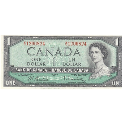 BC-37b 1954 Canada $1 Beattie-Rasminsky, W/O, AU-UNC