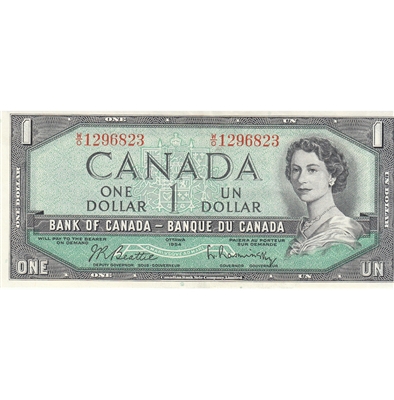 BC-37b 1954 Canada $1 Beattie-Rasminsky, W/O, EF-AU