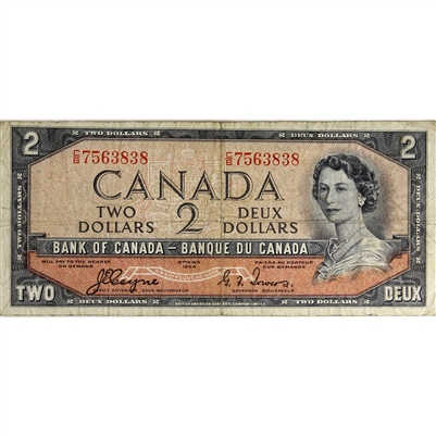 BC-30a 1954 Canada $2 Coyne-Towers, Devil's Face, C/B, VG-F