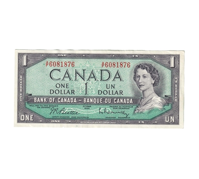 BC-37b-i 1954 Canada $1 Beattie-Rasminsky, A/F, AU