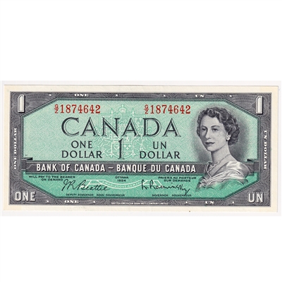 BC-37b-i 1954 Canada $1 Beattie-Rasminsky, G/Z, AU