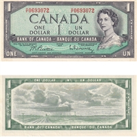 BC-37b-i 1954 Canada $1 Beattie-Rasminsky, H/F, EF-AU