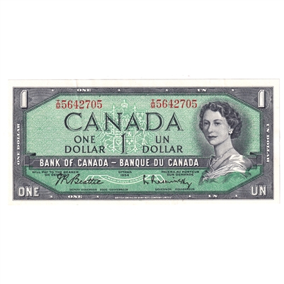 BC-37b-i 1954 Canada $1 Beattie-Rasminsky, I/M, AU