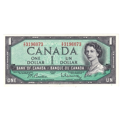 BC-37b-i 1954 Canada $1 Beattie-Rasminsky, I/Z, AU-UNC