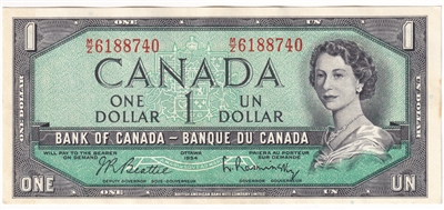 BC-37b-i 1954 Canada $1 Beattie-Rasminsky, M/Z, AU-UNC