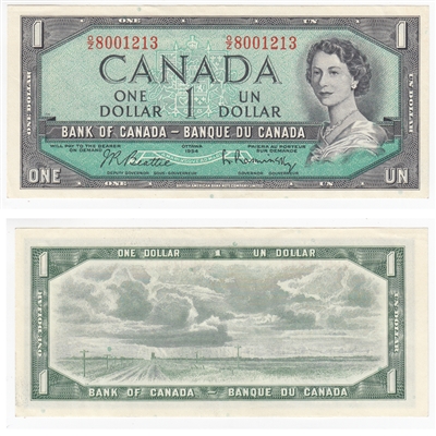 BC-37b-i 1954 Canada $1 Beattie-Rasminsky, O/Z, AU-UNC