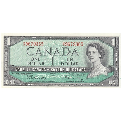 BC-37b-i 1954 Canada $1 Beattie-Rasminsky, W/Z, AU