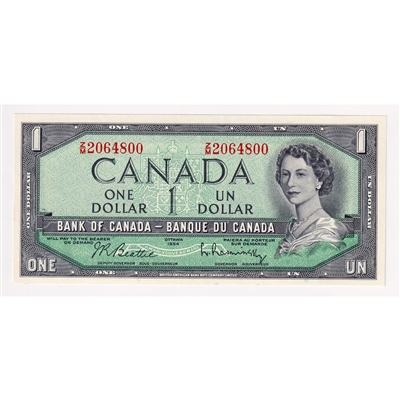 BC-37b-i 1954 Canada $1 Beattie-Rasminsky, Z/M, AU-UNC