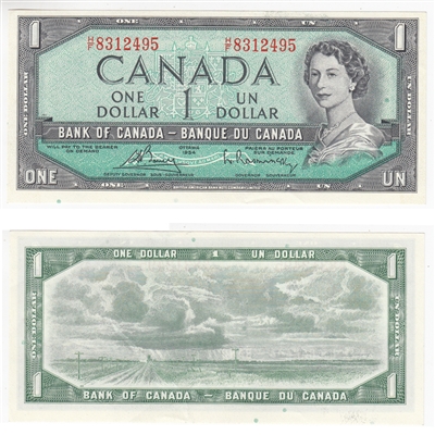 BC-37c 1954 Canada $1 Bouey-Rasminsky, H/F, AU-UNC