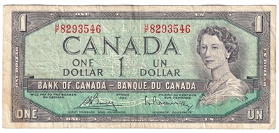 BC-37c 1954 Canada $1 Bouey-Rasminsky, H/F, Circ