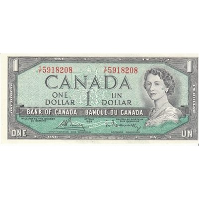 BC-37c 1954 Canada $1 Bouey-Rasminsky, T/F, AU-UNC