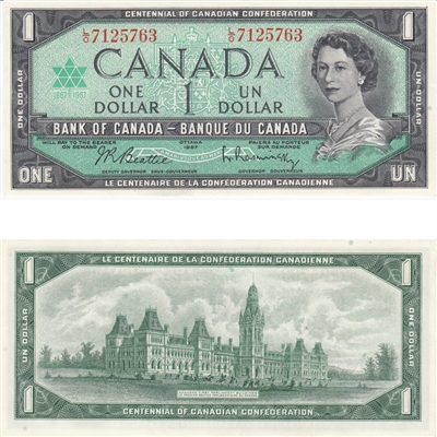 BC-45b 1967 Canada $1 Beattie-Rasminsky, L/O, AU-UNC