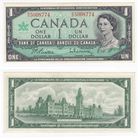 BC-45b 1967 Canada $1 Beattie-Rasminsky, N/O, AU-UNC