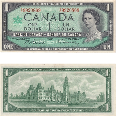 BC-45b 1967 Canada $1 Beattie-Rasminsky, O/O, AU