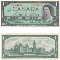 BC-45b 1967 Canada $1 Beattie-Rasminsky, O/O, AU-UNC