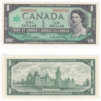 BC-45b 1967 Canada $1 Beattie-Rasminsky, O/O, EF-AU