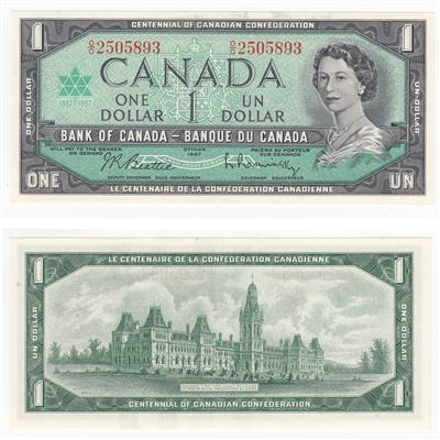 BC-45b 1967 Canada $1 Beattie-Rasminsky, O/O, UNC
