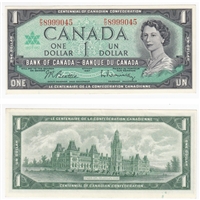 BC-45b 1967 Canada $1 Beattie-Rasminsky, P/O, AU-UNC