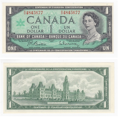 BC-45b 1967 Canada $1 Beattie-Rasminsky, R/O, EF-AU