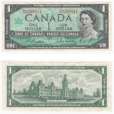 BC-45b 1967 Canada $1 Beattie-Rasminsky, R/O, VF