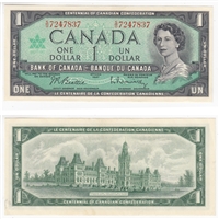 BC-45b 1967 Canada $1 Beattie-Rasminsky, S/O, AU-UNC